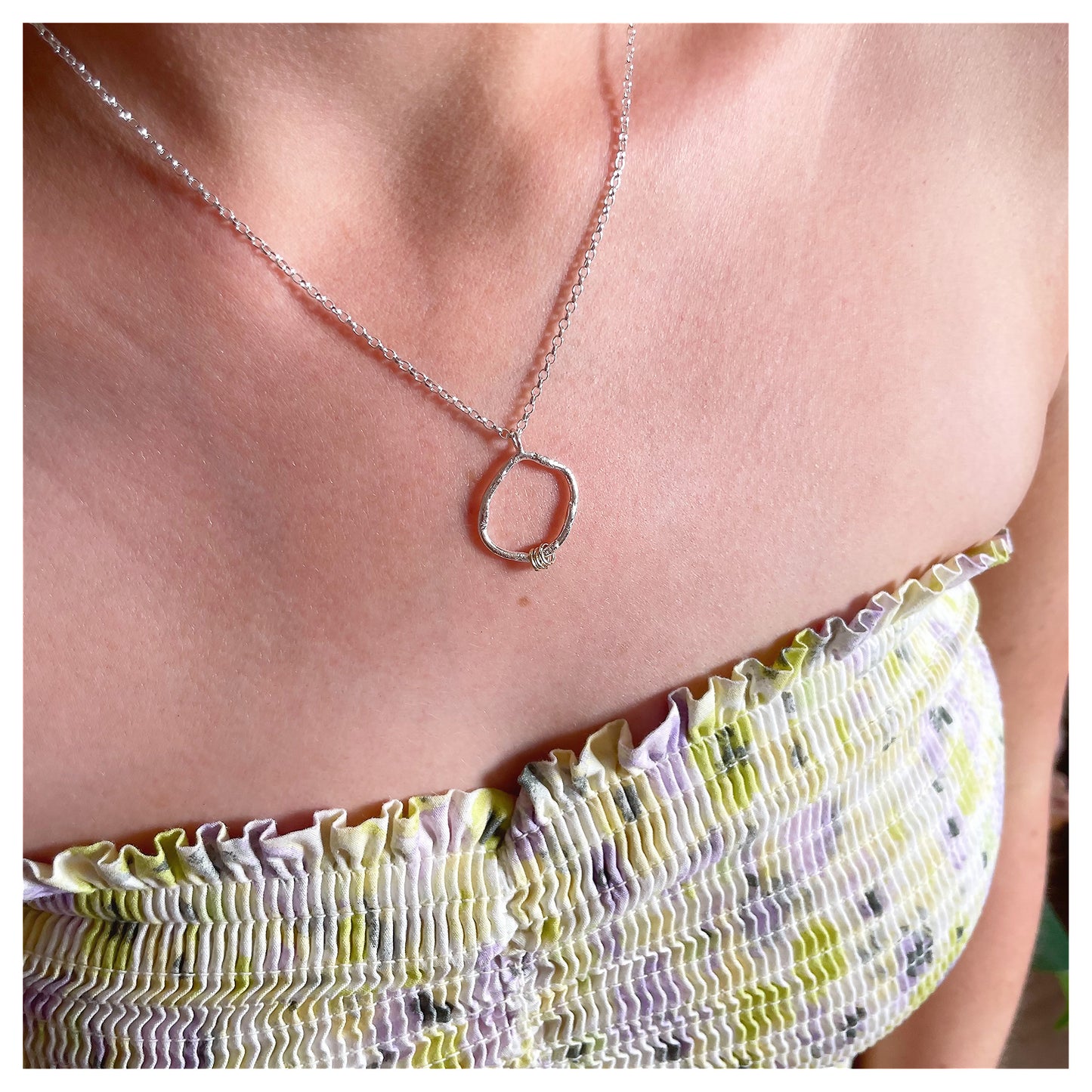 Sterling Silver and 9ct Yellow Detail Organic Pebble Necklace