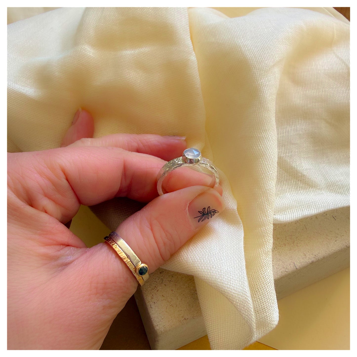 Sterling Silver and Chalcedony Organic Textured Ring