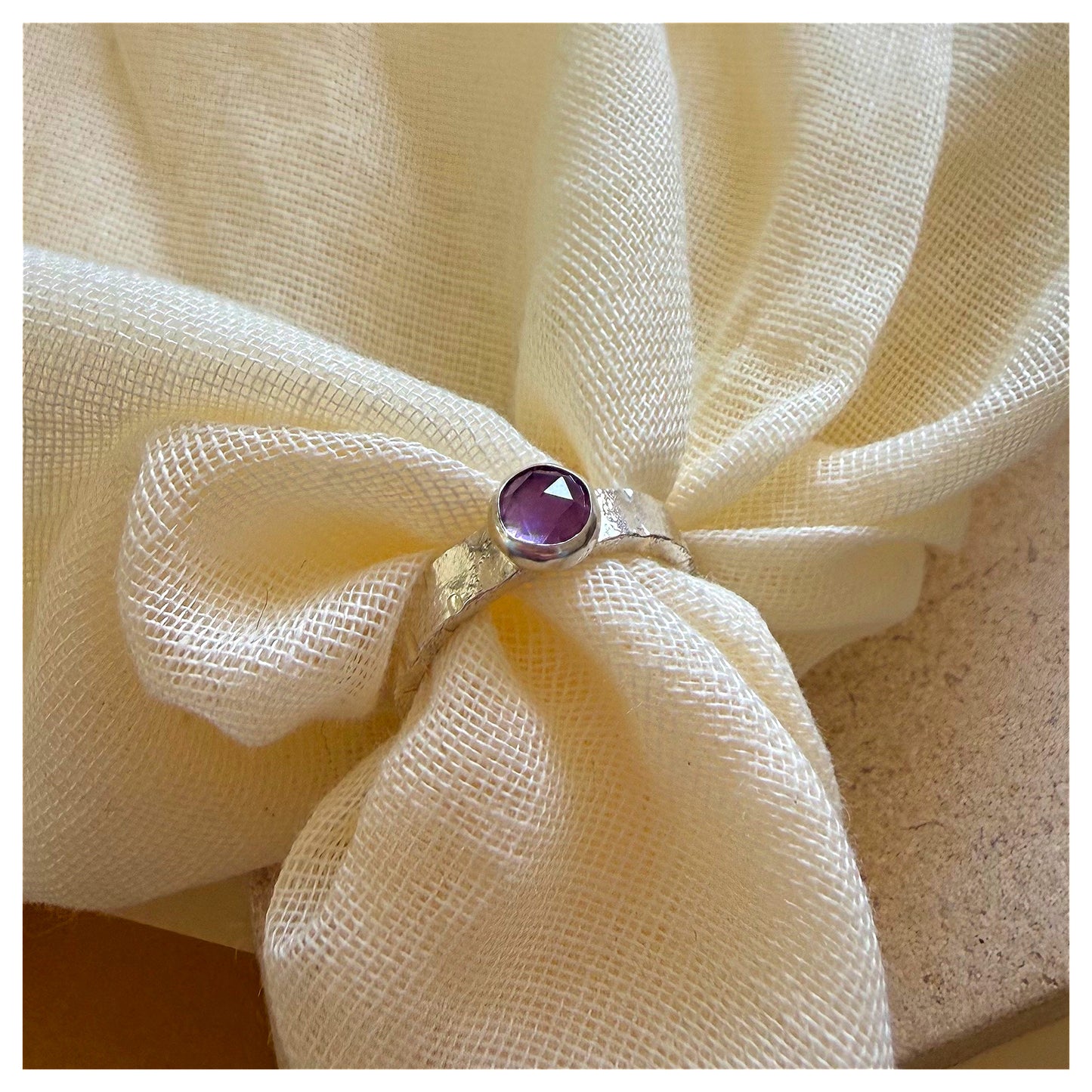 Sterling Silver and Amethyst Organic Textured Ring