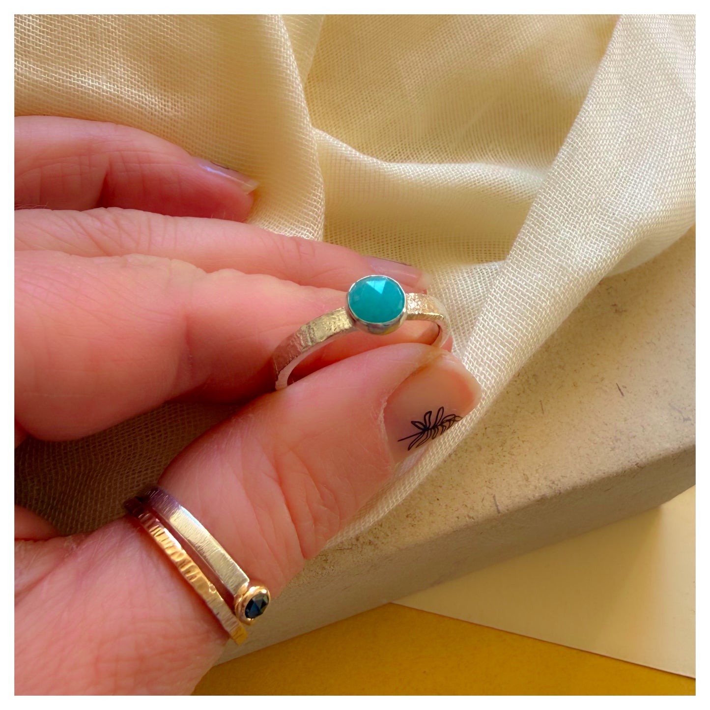 Sterling Silver and Amazonite Organic Textured Ring.
