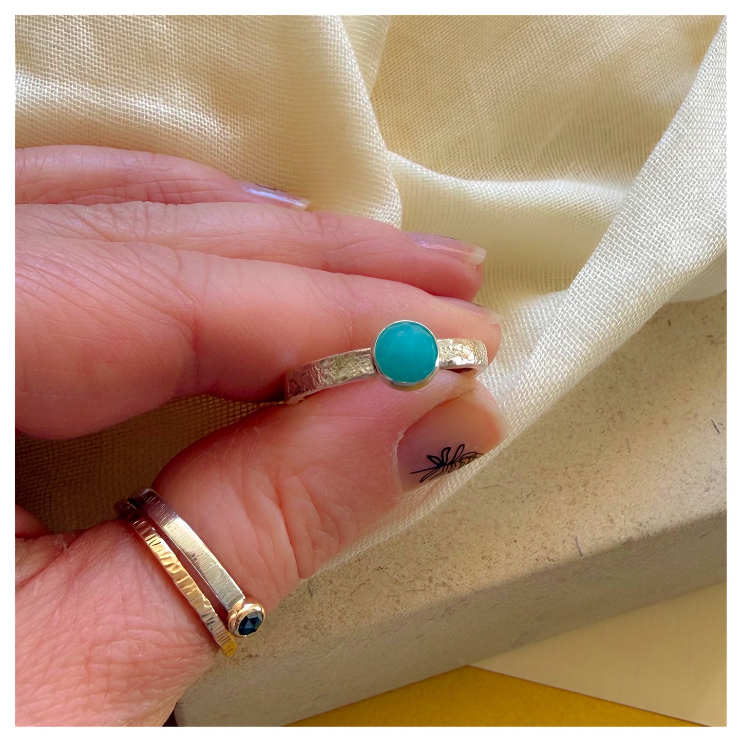 Sterling Silver and Amazonite Organic Textured Ring.
