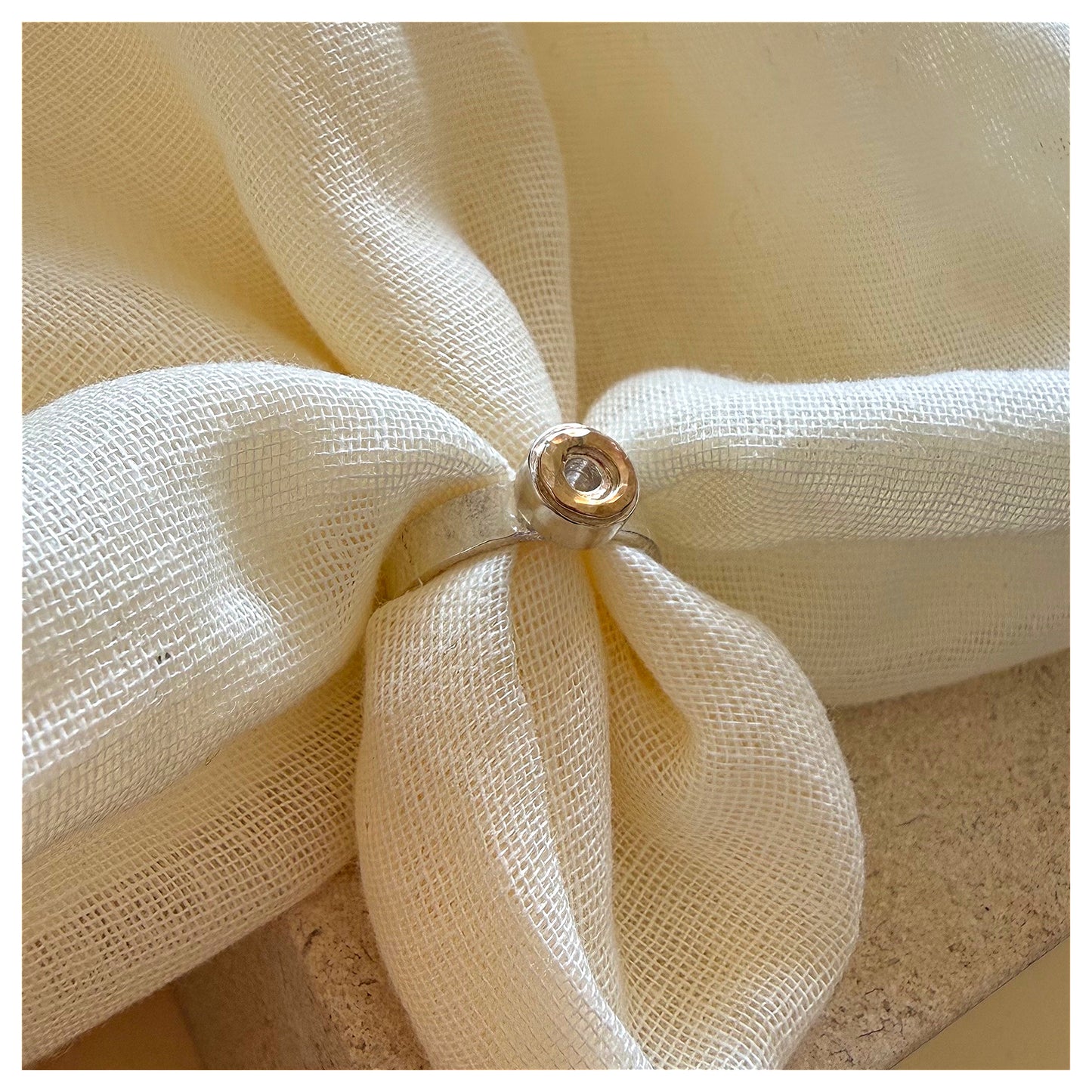 9ct Yellow Gold and Sterling Silver Textured Donut Ring. (2)