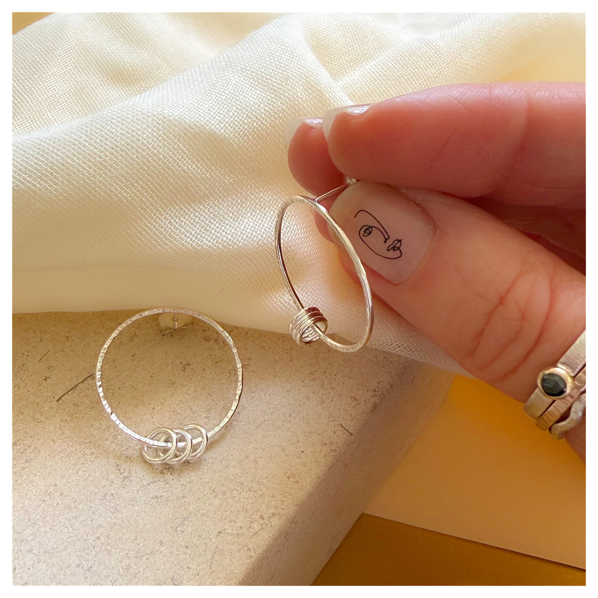 Sterling Silver Front Facing Circle drop Stud With Ring Detail