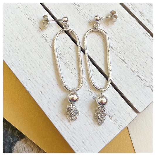 Sterling Silver Organic Drop Stud Earrings With Tassels