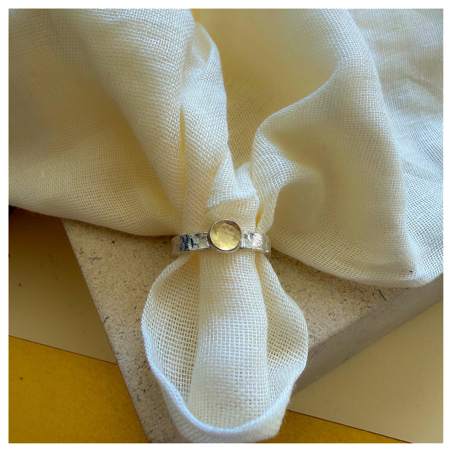 Sterling Silver and Citrine Organic Textured Ring.