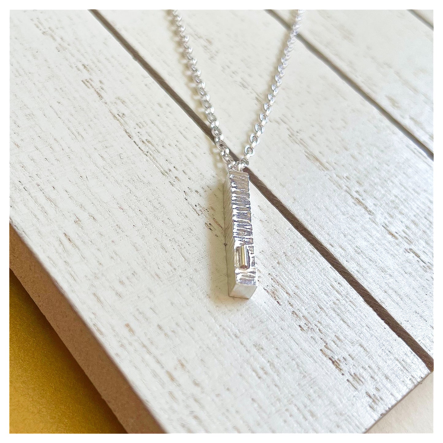 Handmade Sterling Silver and 9ct Yellow Gold Mini Hammered Bar Necklace.