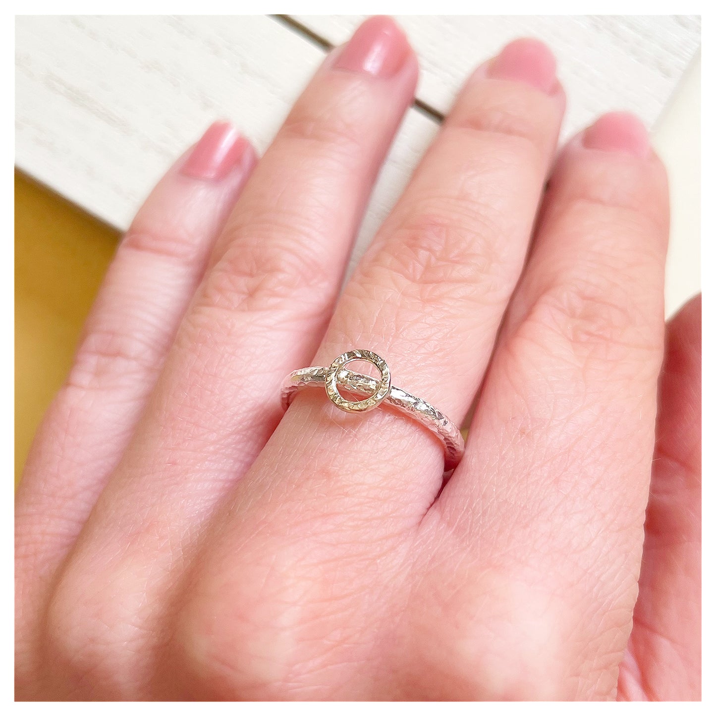 Sterling Silver Organic Ring With 9ct Yellow Gold Textured Halo.
