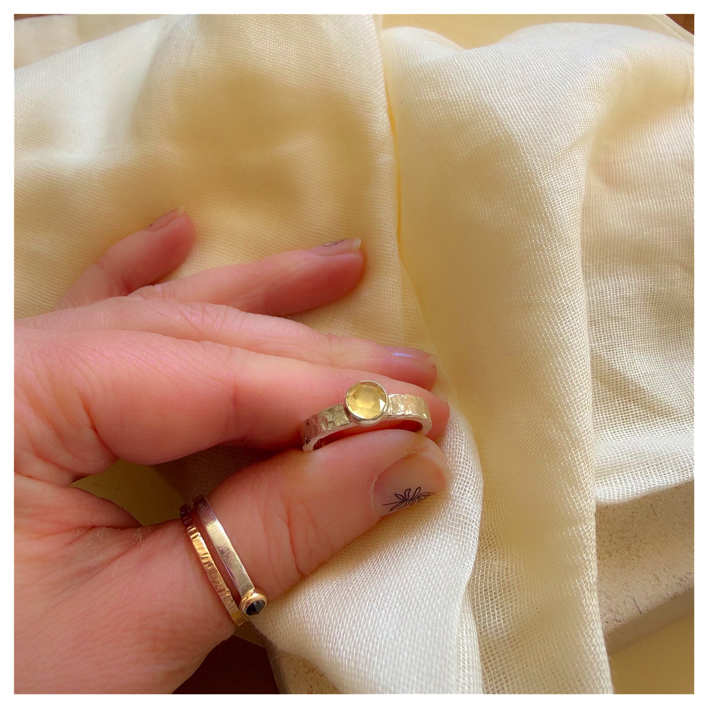 Sterling Silver and Citrine Organic Textured Ring.