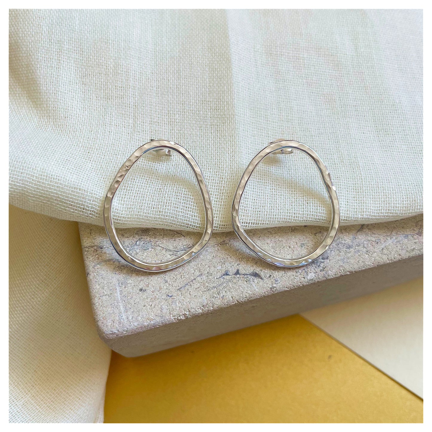 Sterling Silver Large Hammered Organic Pebble Stud earrings. (2)