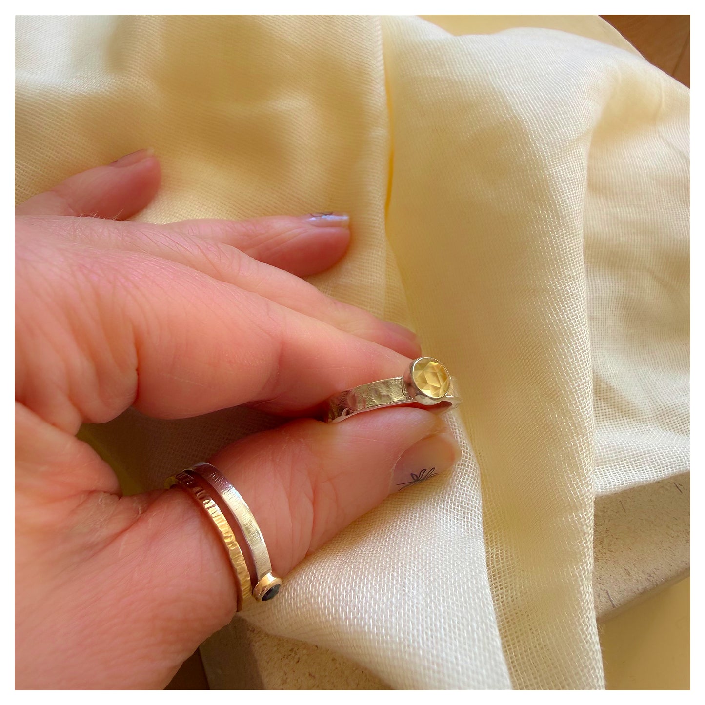 Sterling Silver and Citrine Organic Textured Ring.