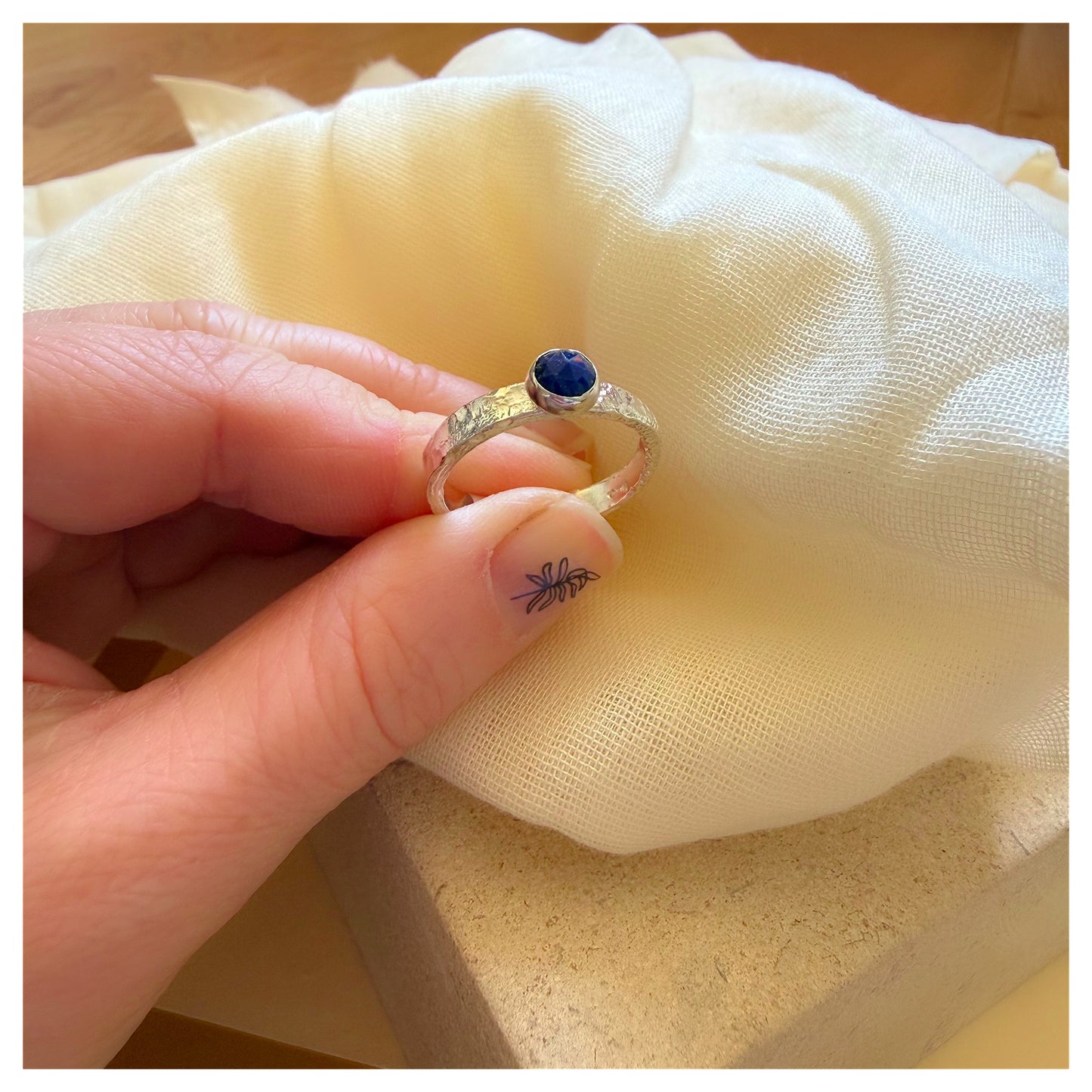 Sterling Silver and Lapis Lazuli Organic Textured Ring.