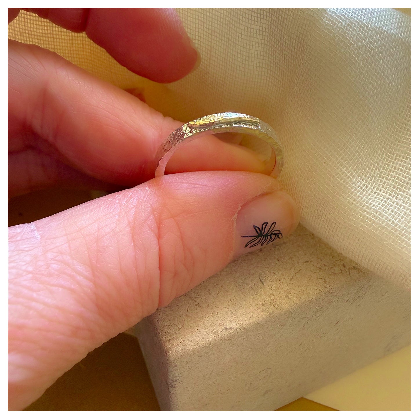 Sterling Silver and 9ct Bar Detail Organic Textured Ring.