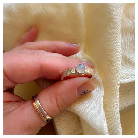 Sterling Silver and Chalcedony Organic Textured Ring