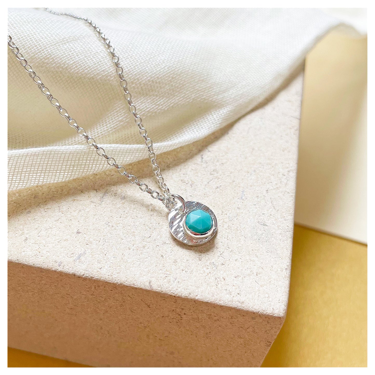 Sterling Silver and Turquoise Hammered Disc Pendant