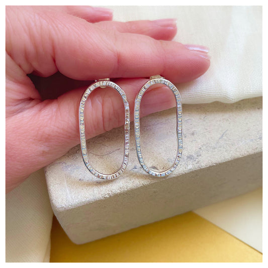 Sterling Silver Textured organic Oval Stud earrings.