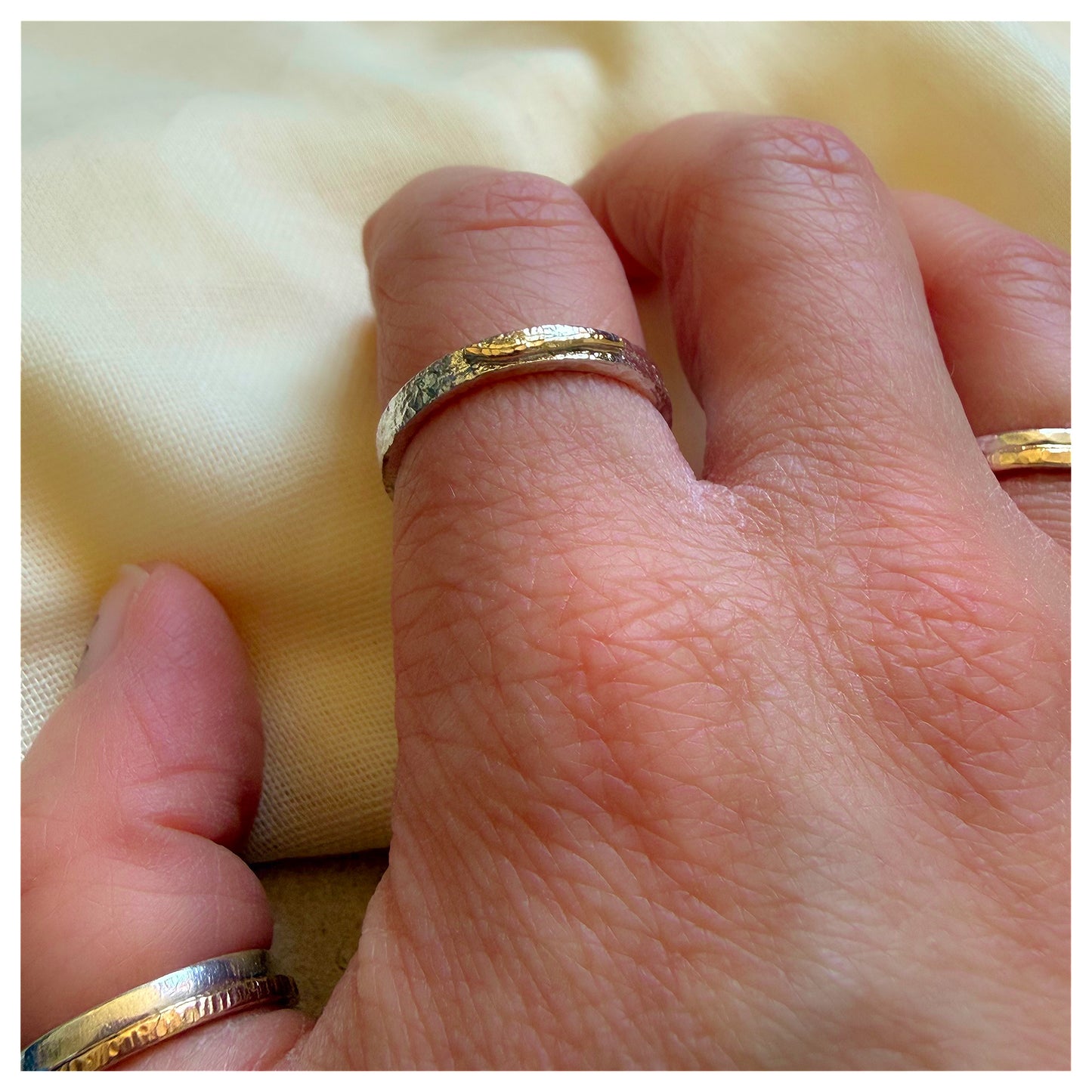 Sterling Silver and 9ct Bar Detail Organic Textured Ring.
