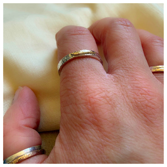Sterling Silver and 9ct Bar Detail Organic Textured Ring.
