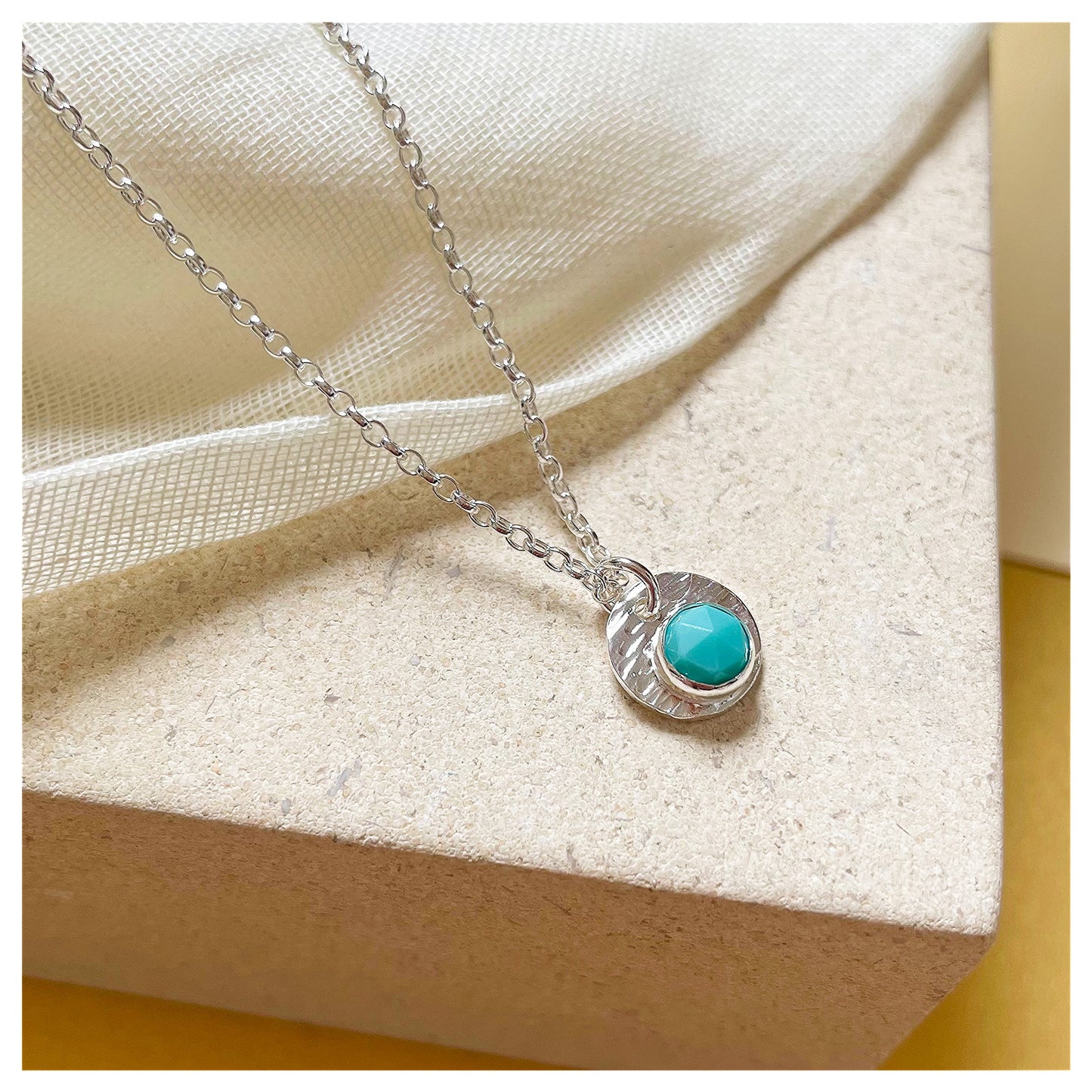 Sterling Silver and Turquoise Hammered Disc Pendant