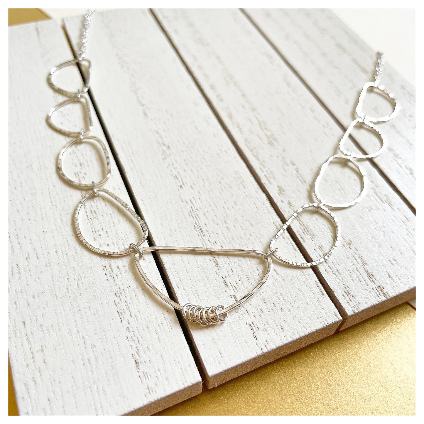 Sterling Silver Organic Link Chain Necklace with 9ct Yellow Gold Detail.