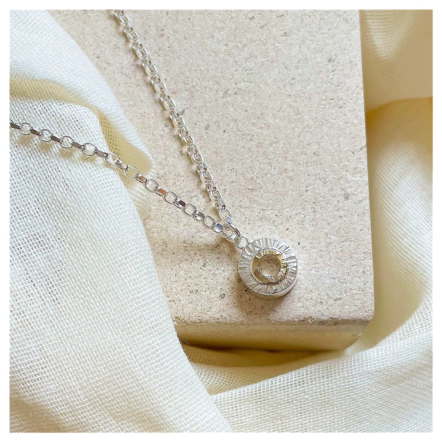 Sterling Silver and 9ct Yellow Gold Halo Large Donut Pendant