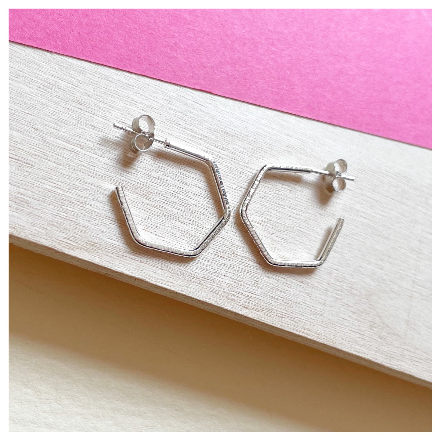 Sterling Silver Textured Hexagonal Hoop Earring