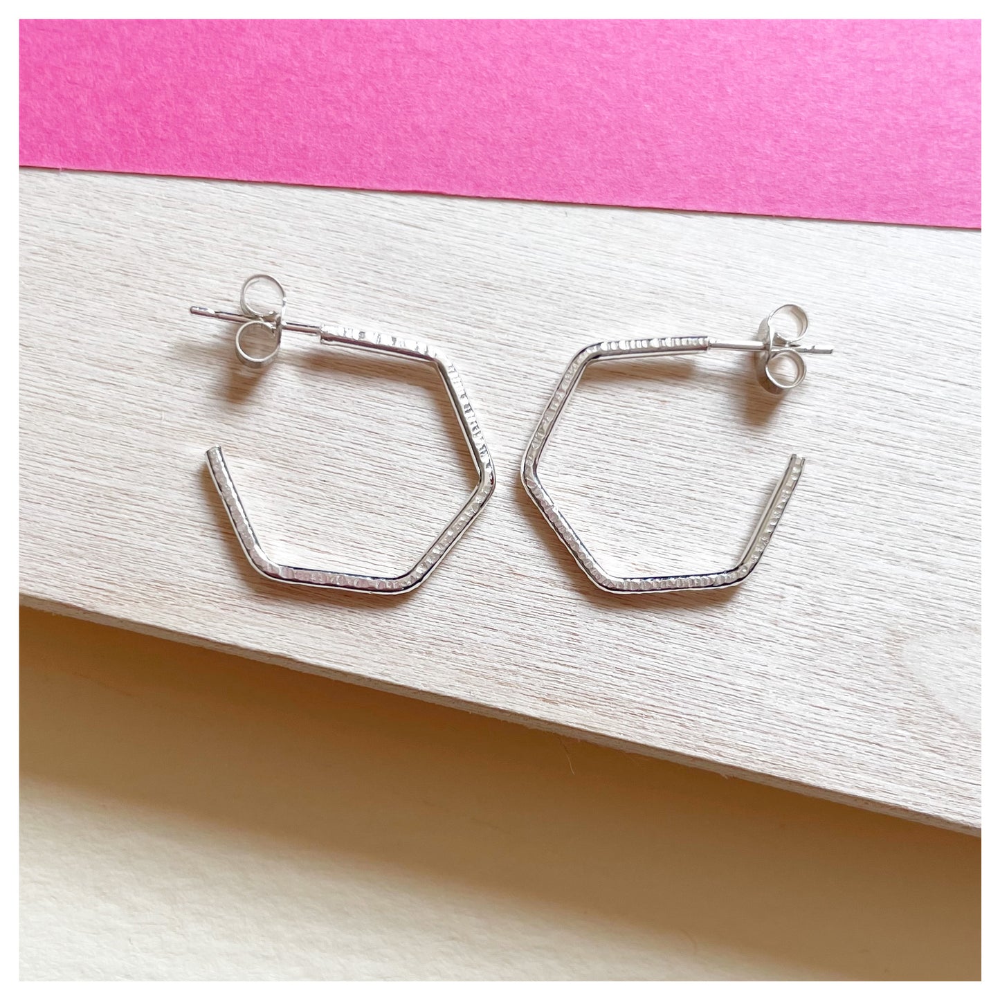 Sterling Silver Textured Hexagonal Hoop Earring