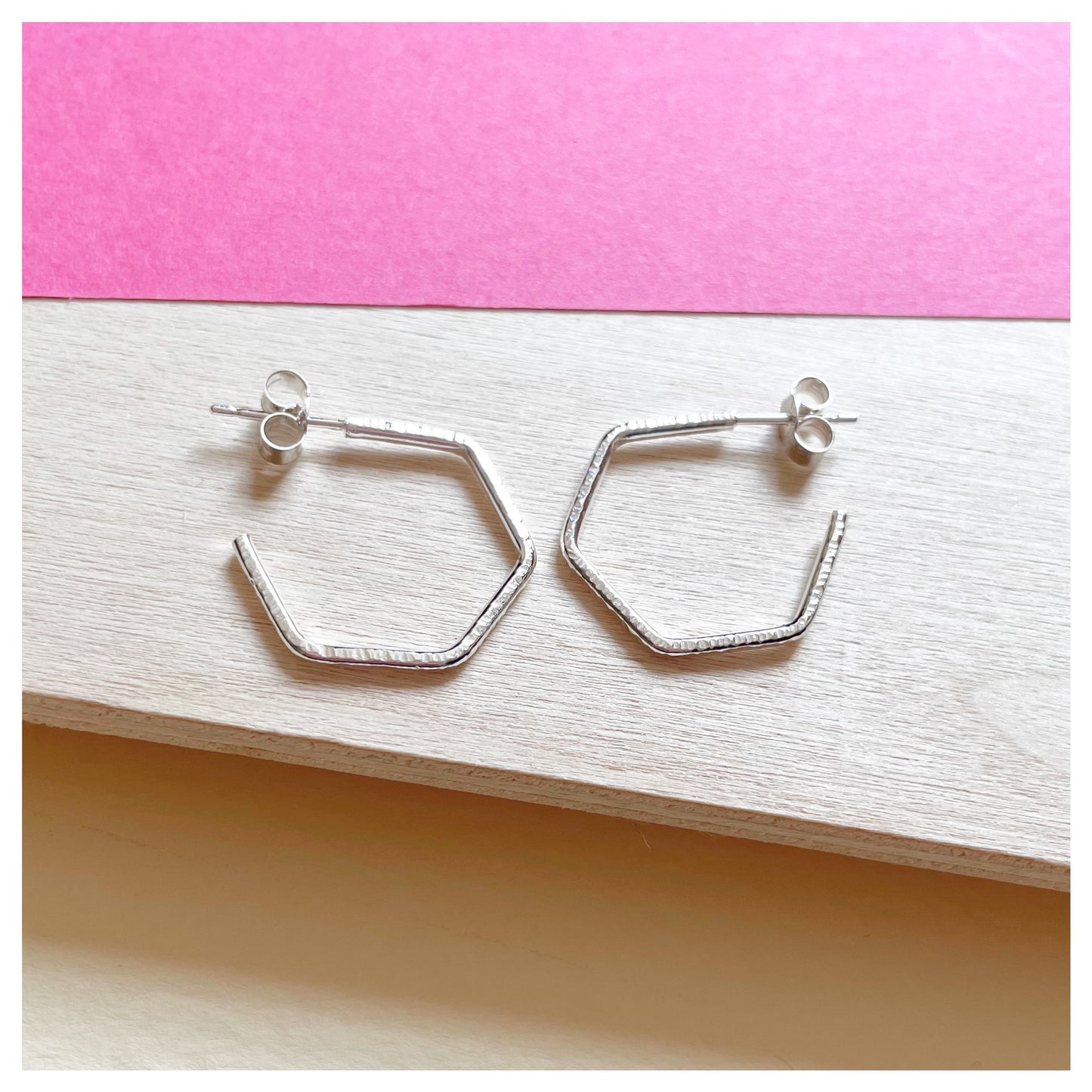 Sterling Silver Textured Hexagonal Hoop Earring