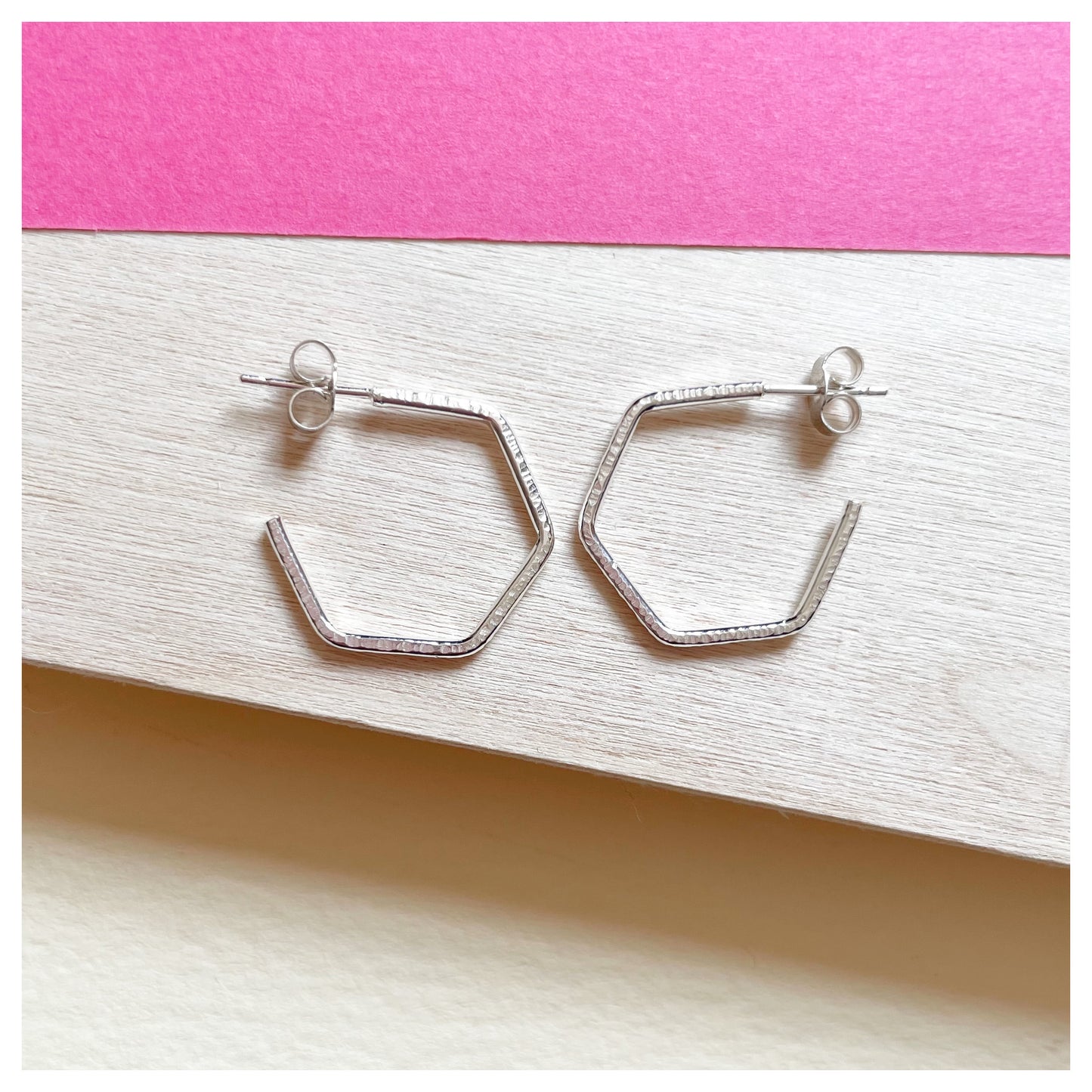 Sterling Silver Textured Hexagonal Hoop Earring