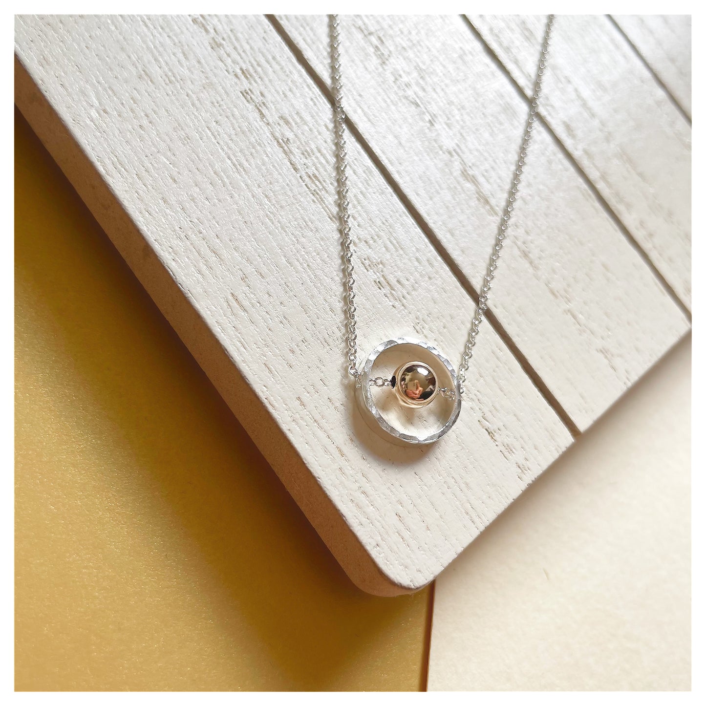 9ct Yellow Gold and Sterling Silver Circle Necklace with Bead.