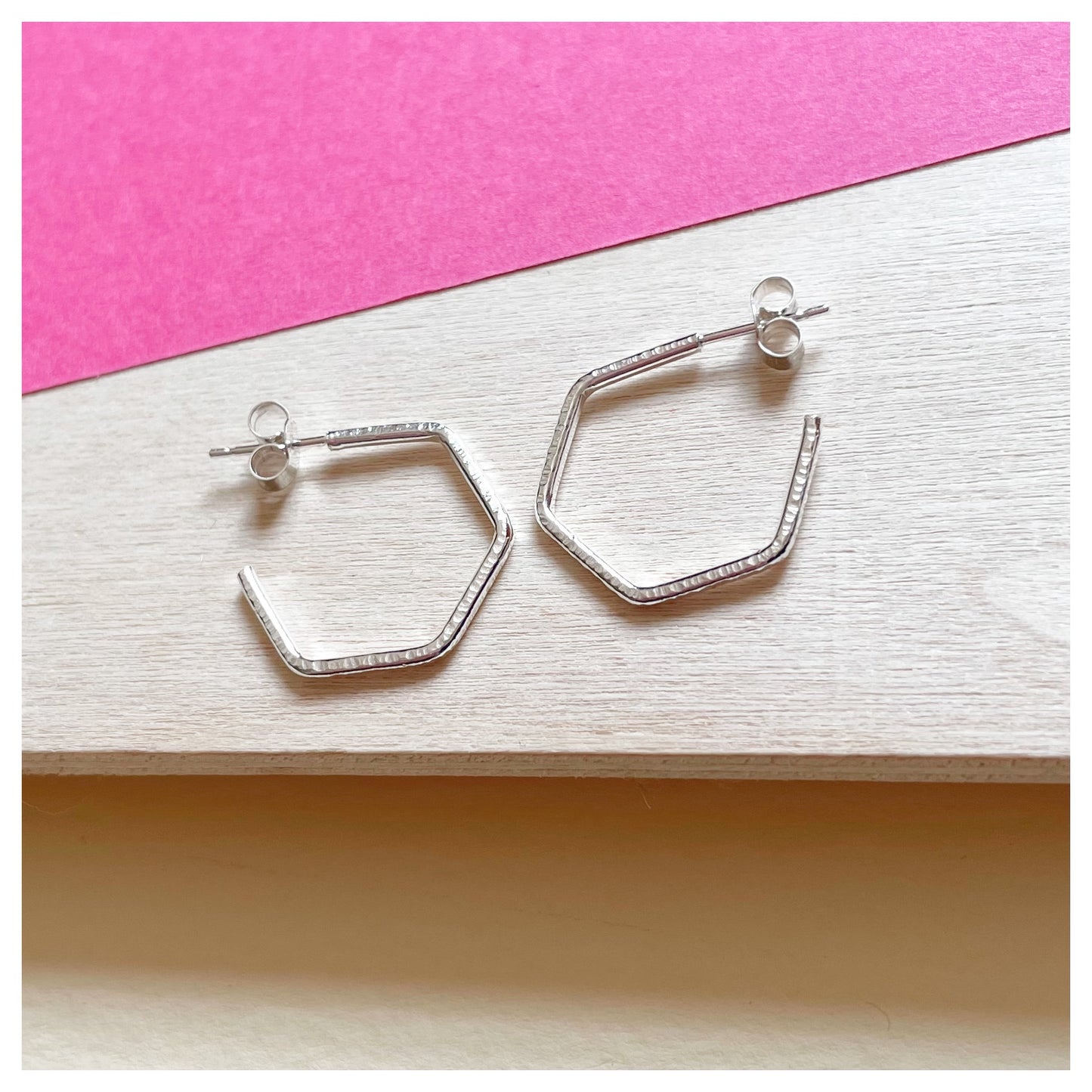 Sterling Silver Textured Hexagonal Hoop Earring