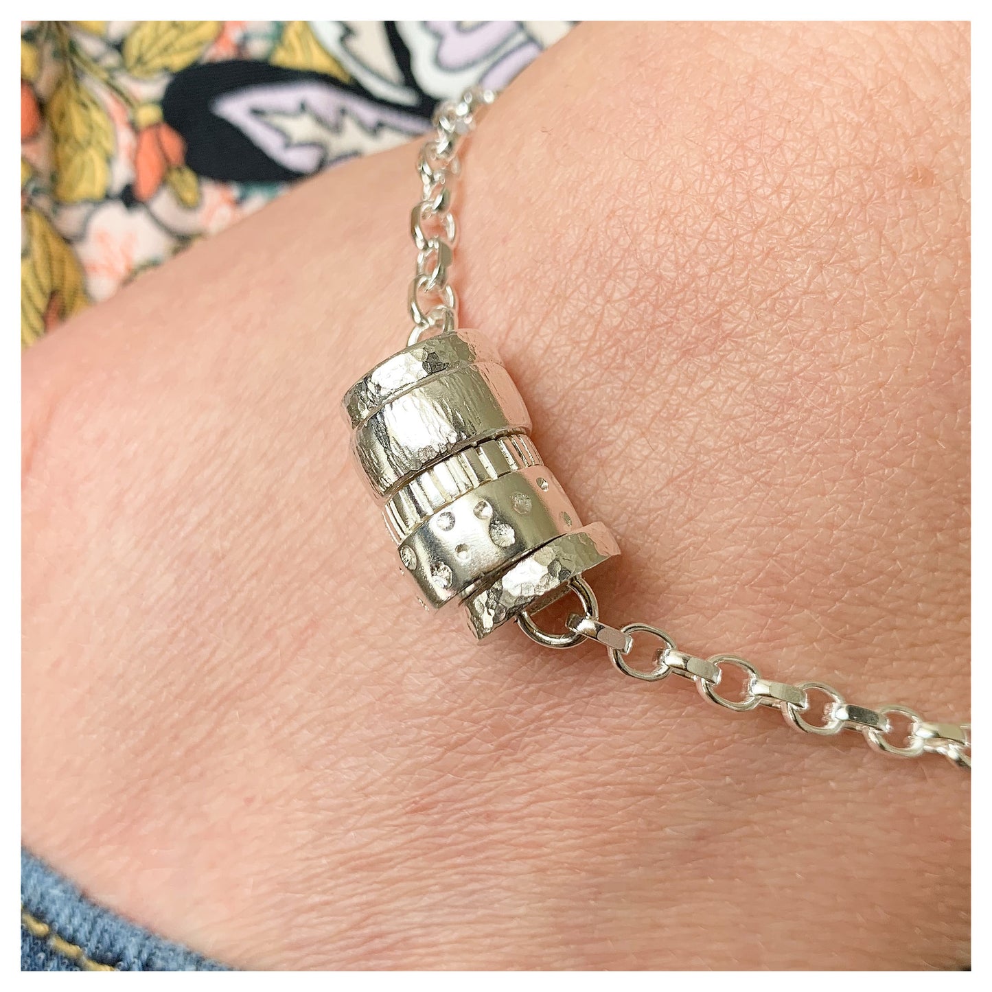 Handmade Sterling Silver 5 Textured Donut Bracelet.