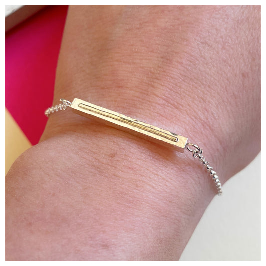 Sterling Silver and 9ct Yellow Gold Hammered Bar Bracelet