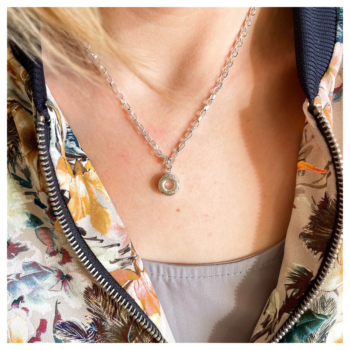Sterling Silver and 9ct Yellow Gold Halo Large Donut Pendant