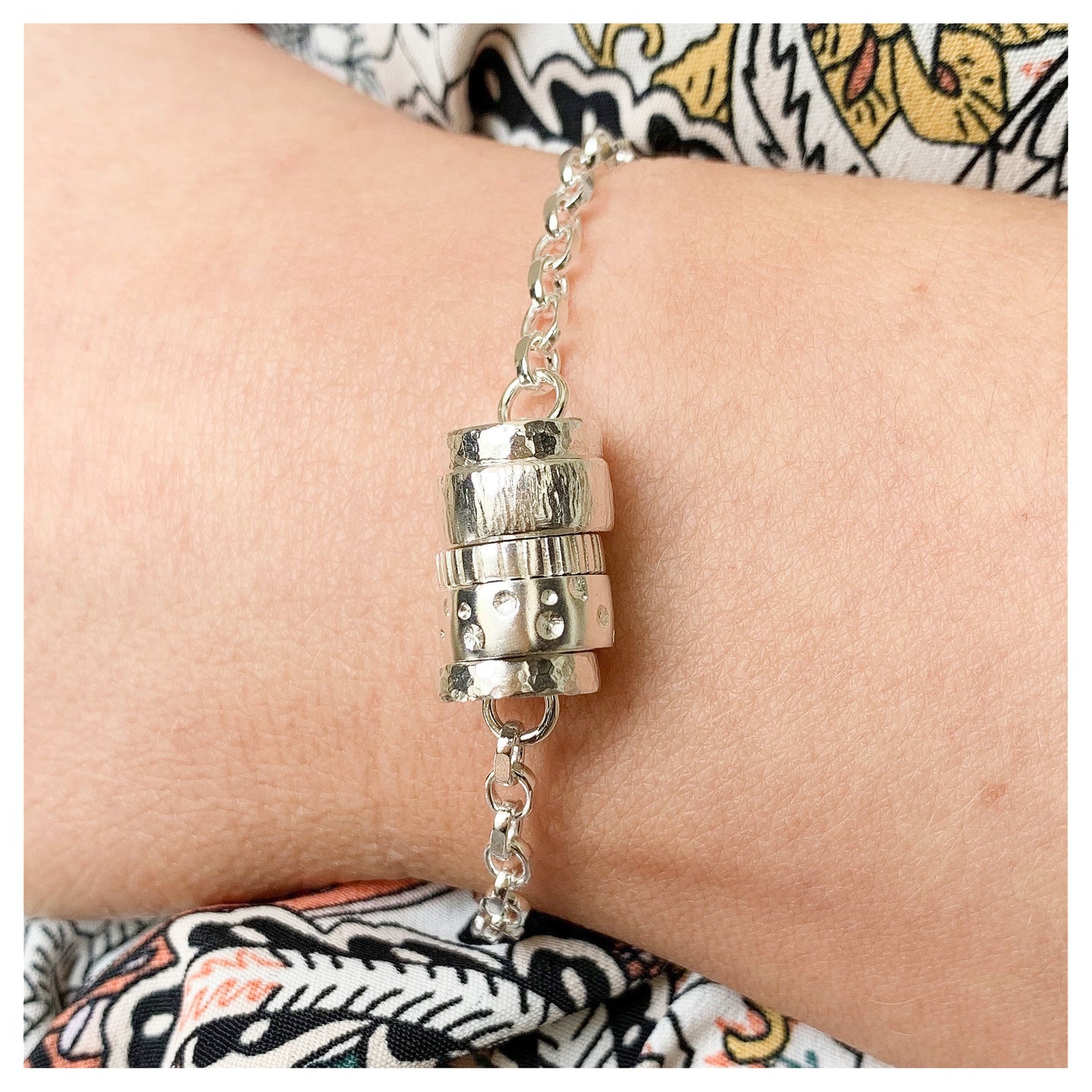 Handmade Sterling Silver 5 Textured Donut Bracelet.