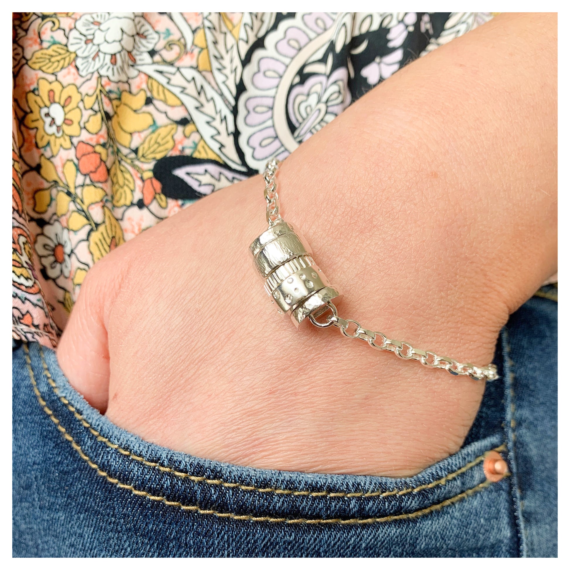 Silver Textured Donut Bracelet