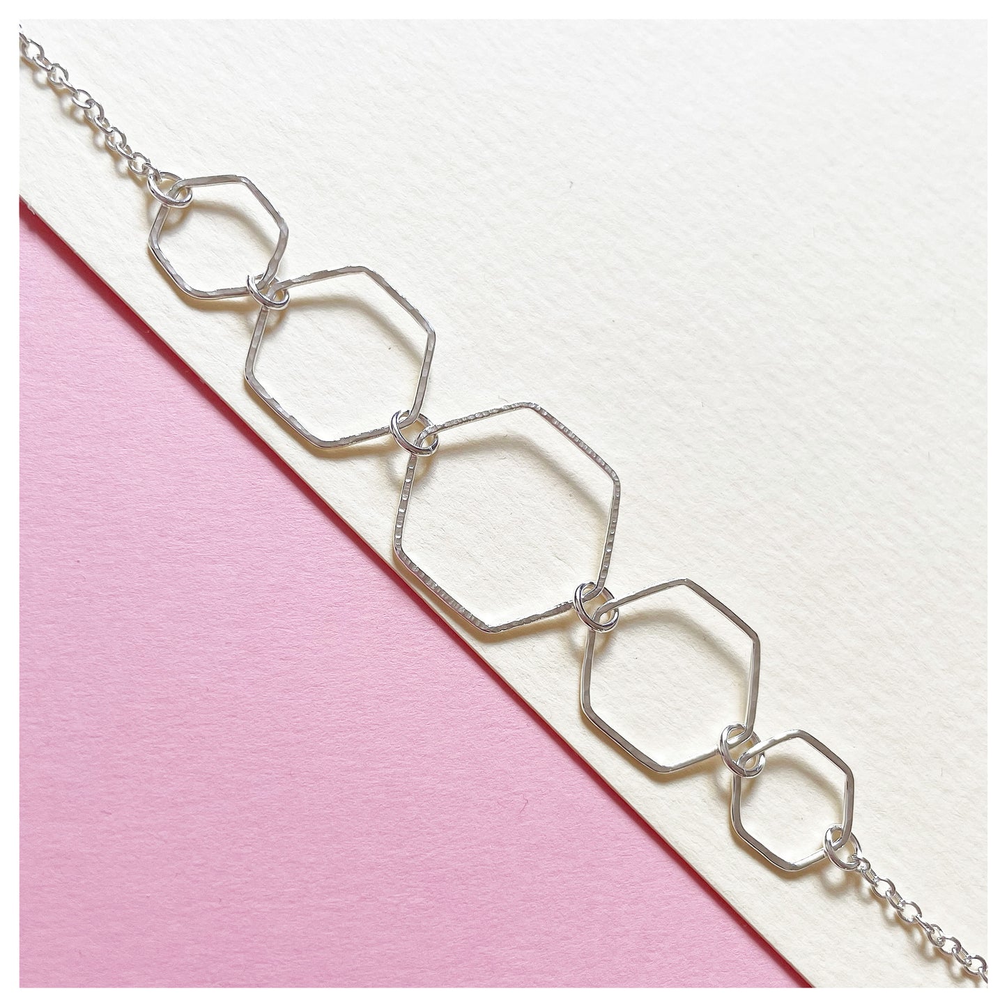 Sterling Silver Handmade Hexagonal Link Bracelet