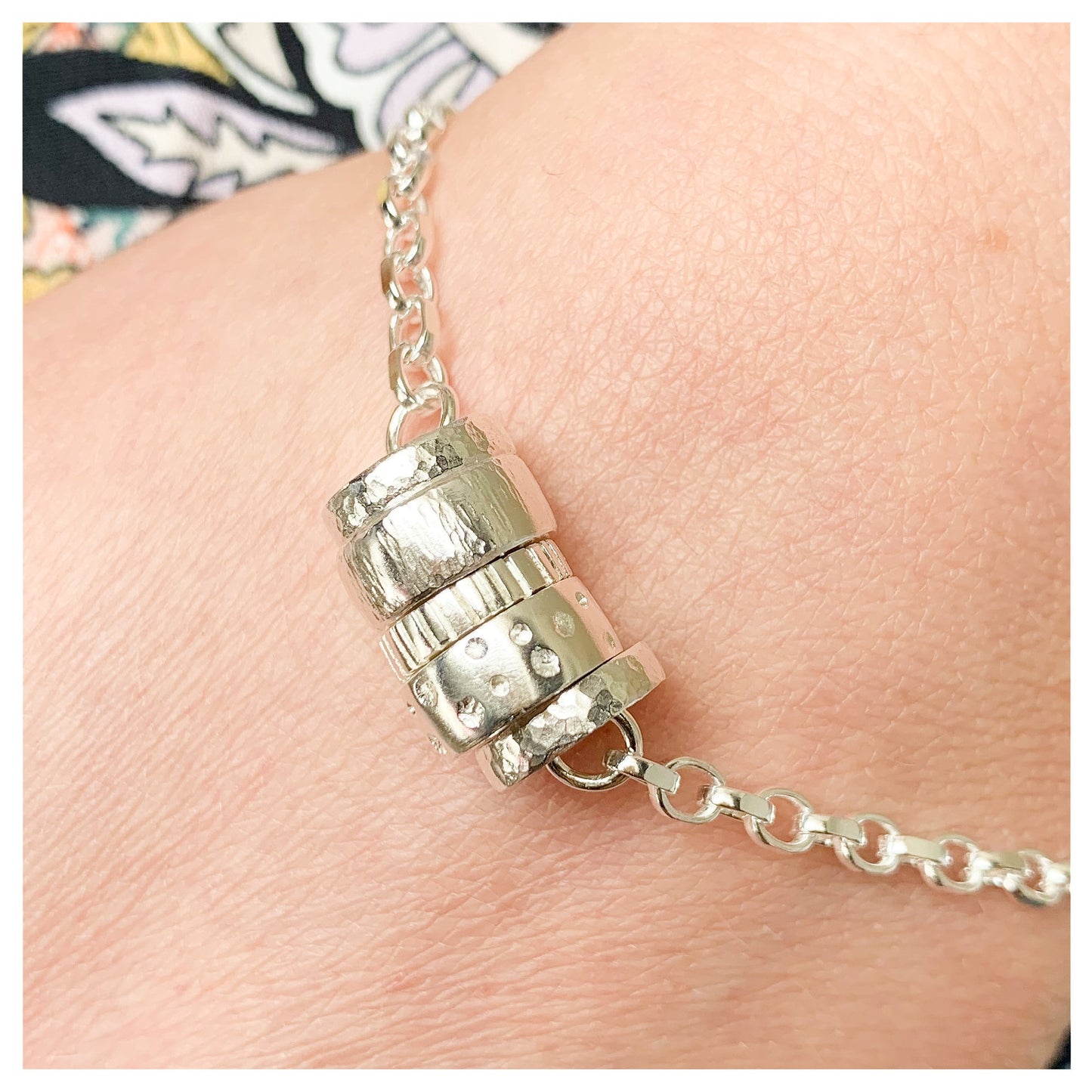 Handmade Sterling Silver 5 Textured Donut Bracelet.