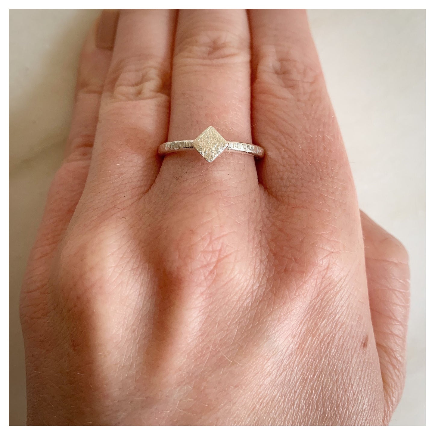 Sterling Silver Sideways Square Textured Ring.
