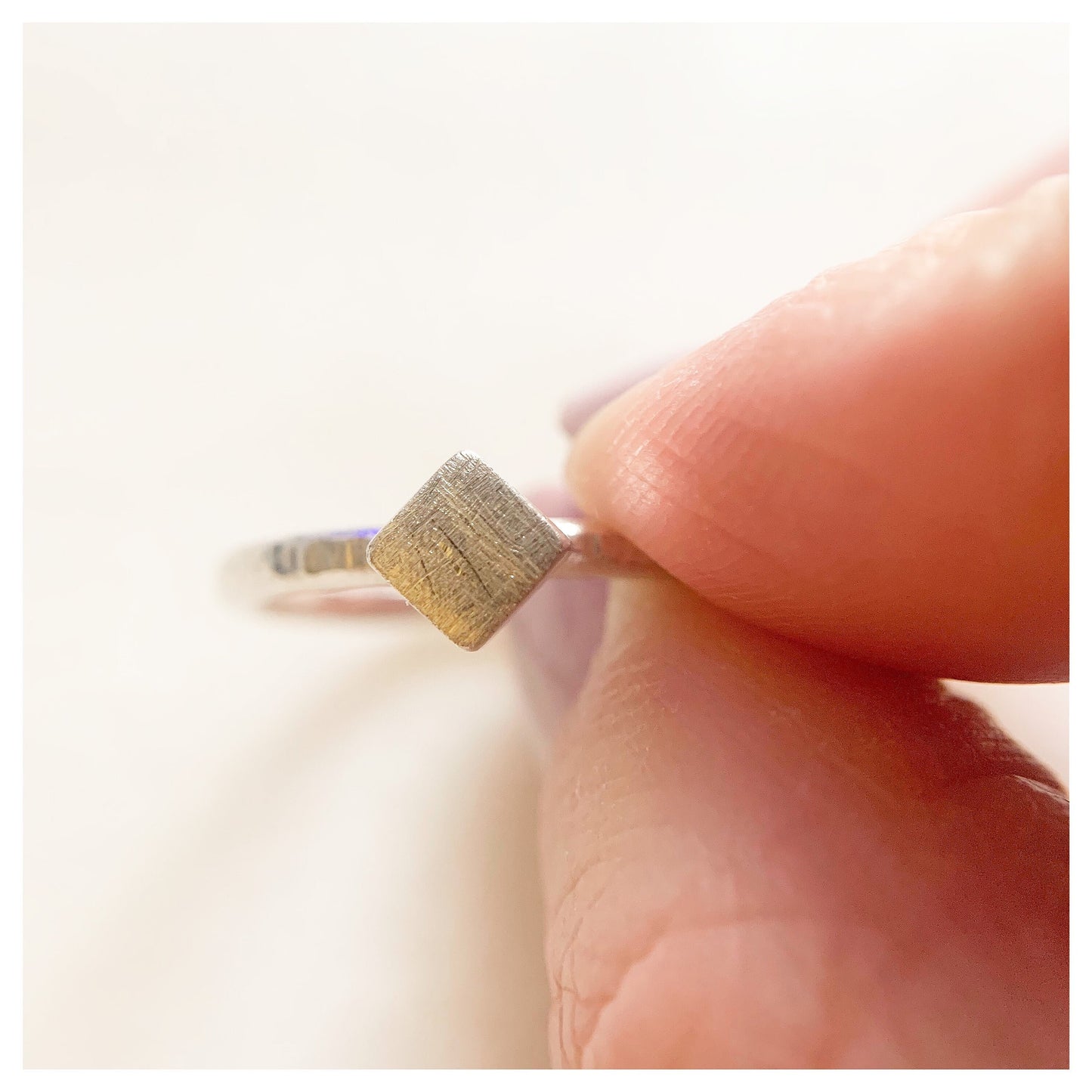 Sterling Silver Sideways Square Textured Ring.
