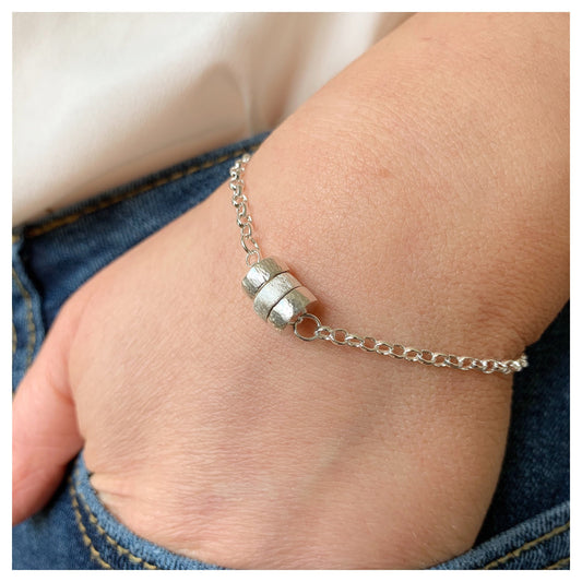 Sterling Silver Mini Textured Donut Bracelet.