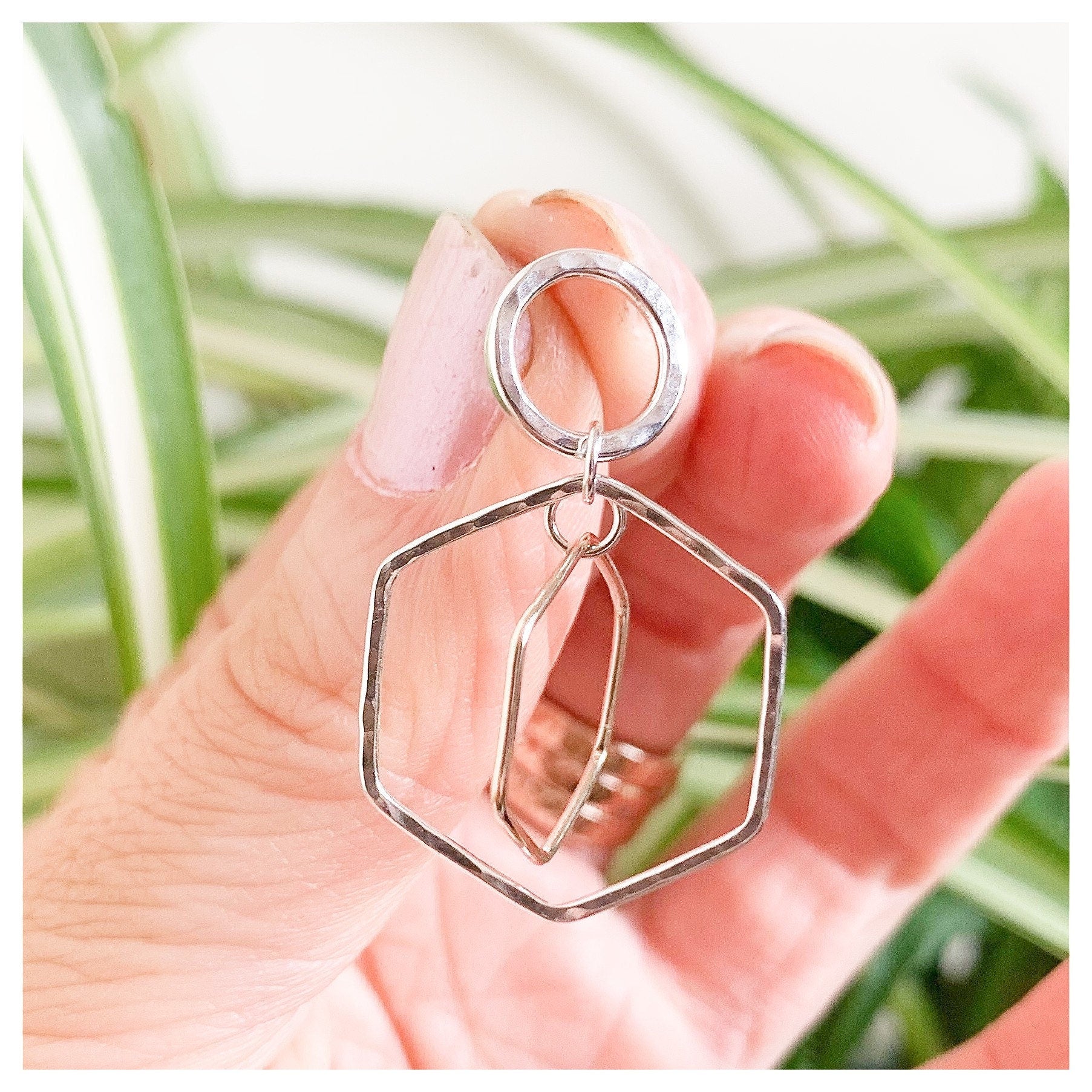 Silver and 9ct Gold Hexagonal Earrings