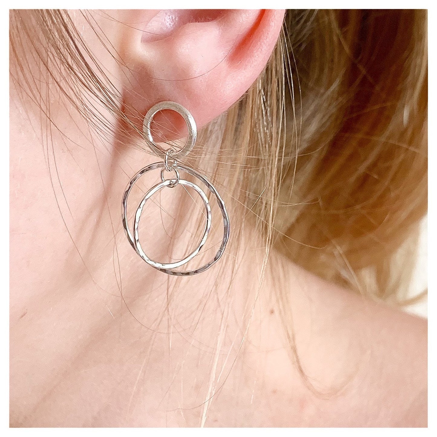 Sterling Silver Hammered Double Drop Circle Earrings