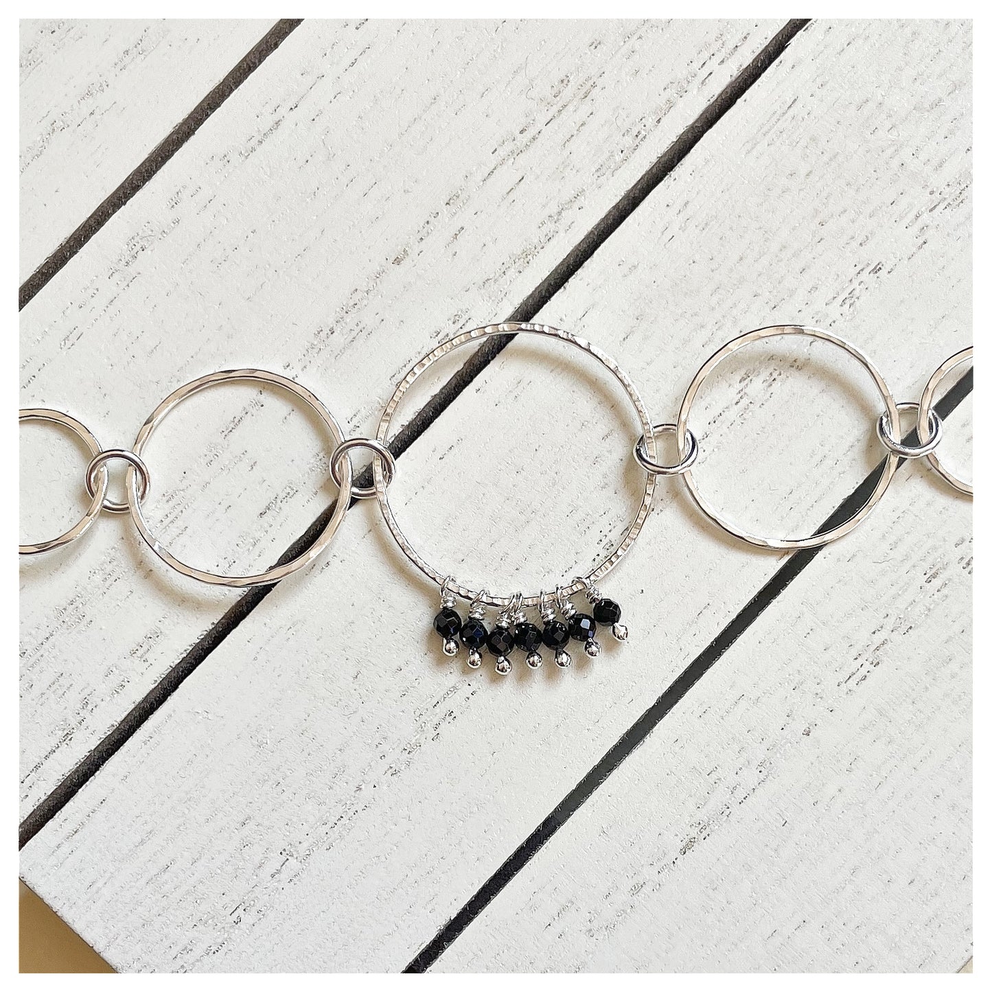 Sterling Silver and Black Spinel Handmade Circular Link Bracelet
