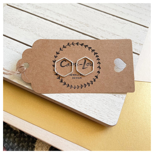 Small sterling Silver Textured Hexagonal Stud Earrings