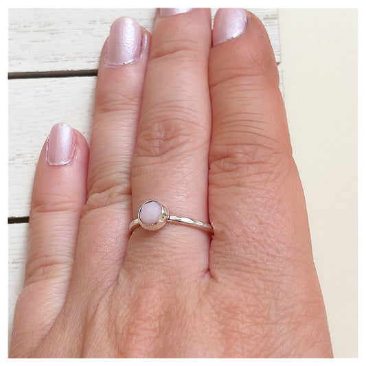 Sterling Silver and Pink Opal Hammered Band Ring.