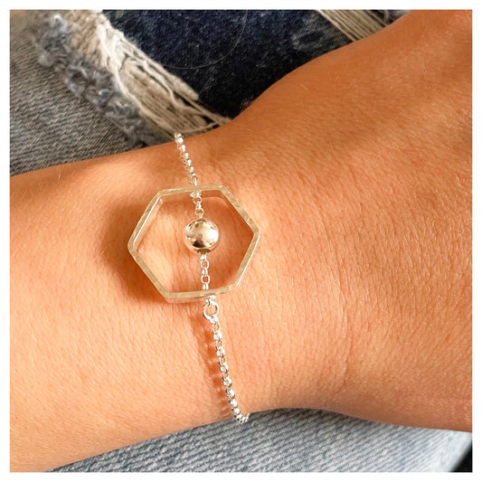 Sterling Silver Hexagonal Bracelet with Bead