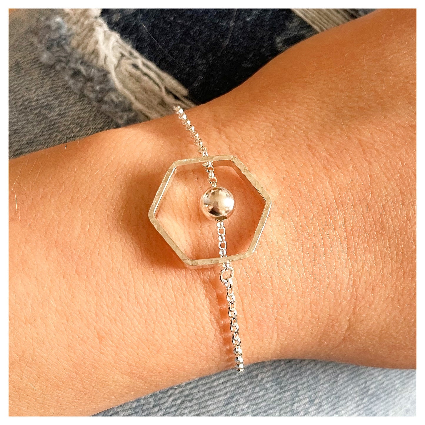 Sterling Silver Hexagonal Bracelet with Bead