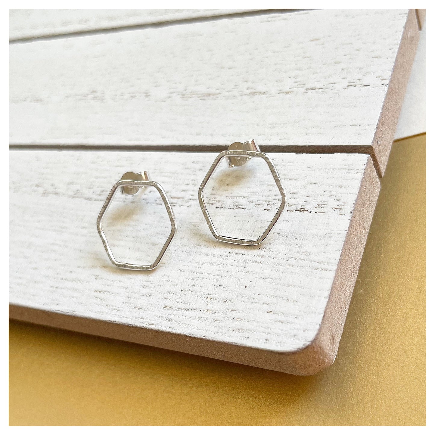 Small sterling Silver Textured Hexagonal Stud Earrings