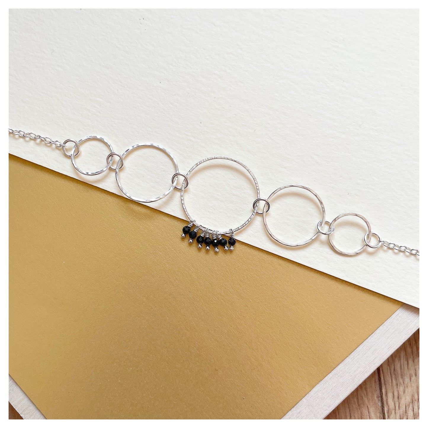 Sterling Silver and Black Spinel Handmade Circular Link Bracelet