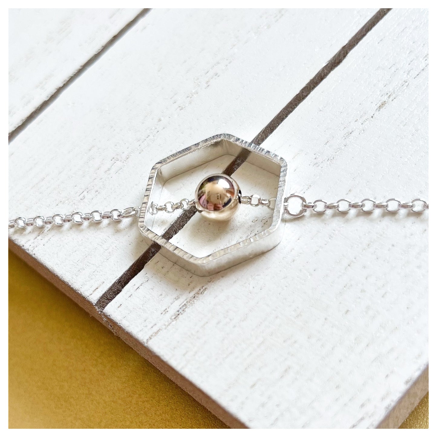 9ct Yellow Gold and Sterling Silver Hexagonal Beaded Bracelet